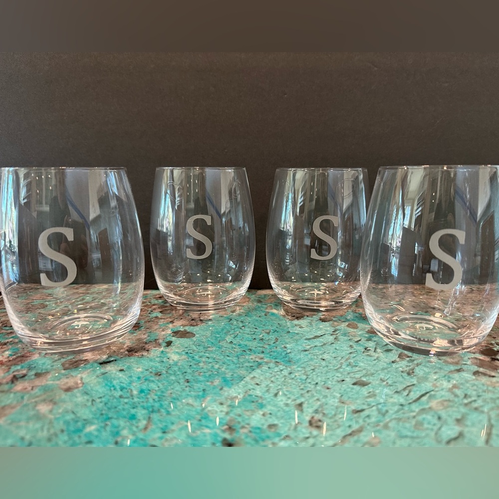 Morning Fog Stemless Wineglass Set Monogrammed S